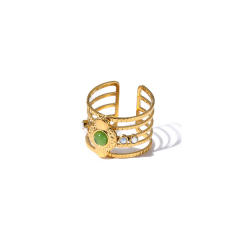 Hot sale emerald statement stainless steel cuff bangle rings set