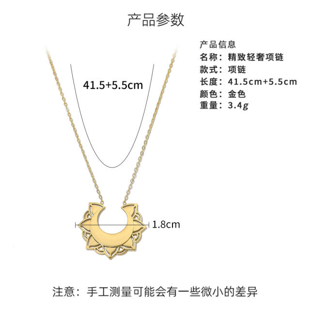 18K Vintage U shape hollow out flower pendant dainty stainless steel necklace