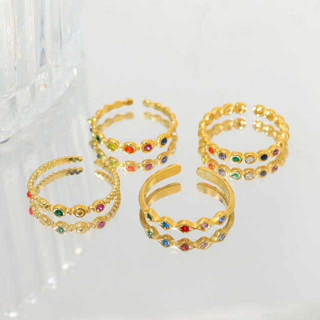 Easy match colorful diamond stainless steel finger rings stackable rings