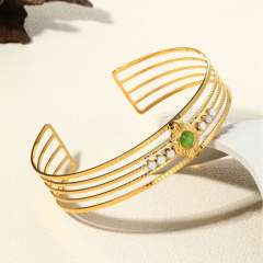 Hot sale emerald statement stainless steel cuff bangle rings set