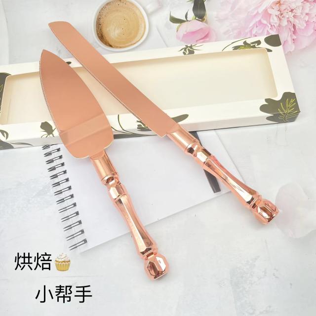 Rose gold color wedding party cake knife server set