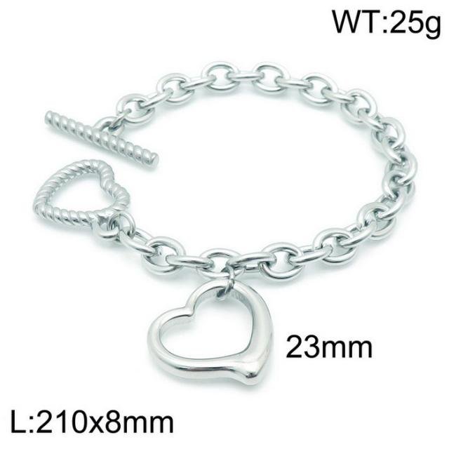 Chunky hollow out heart pendant stainless steel chain necklace bracelet set