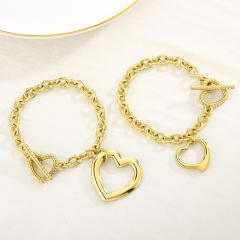 Chunky hollow out heart pendant stainless steel chain necklace bracelet set