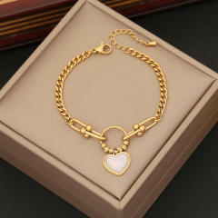 Personality clover evil eye charm stainless steel chain bracelet