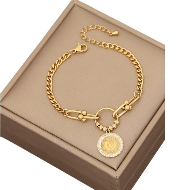 Personality clover evil eye charm stainless steel chain bracelet