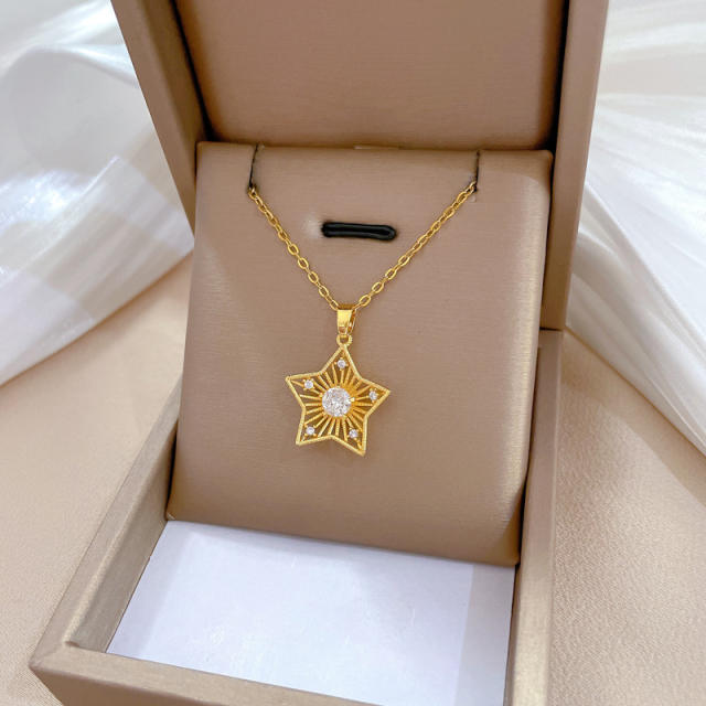Hollow out star pendant stainless steel chain necklace