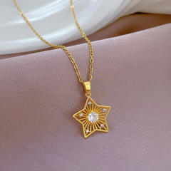 Hollow out star pendant stainless steel chain necklace