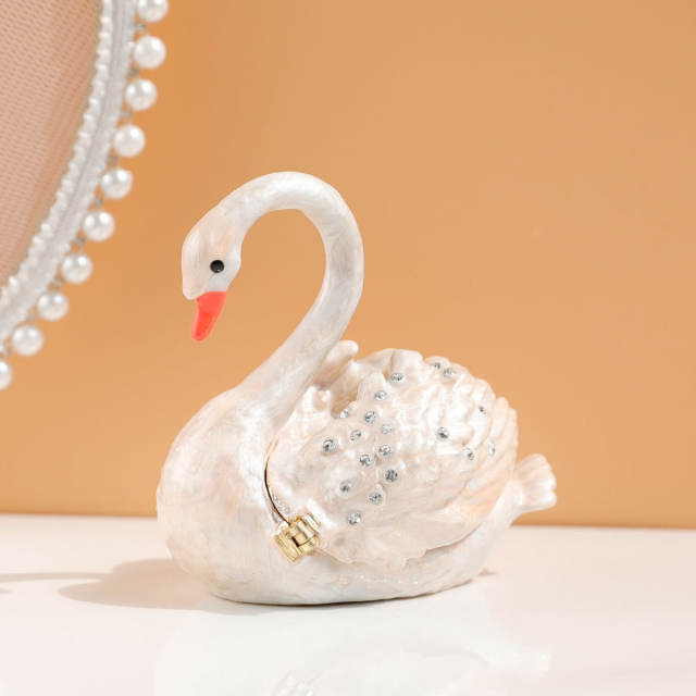 Delicate diamond swan small jewelry box trinket box