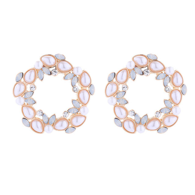 925 needle fresh green color flower pearl bead women earrings