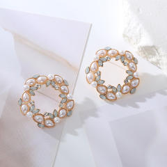 925 needle fresh green color flower pearl bead women earrings
