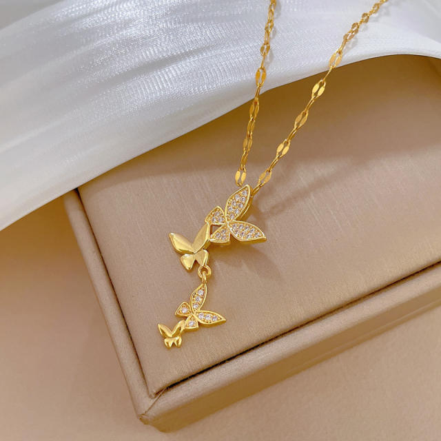 Popular diamond butterfly stainless steel chain necklace