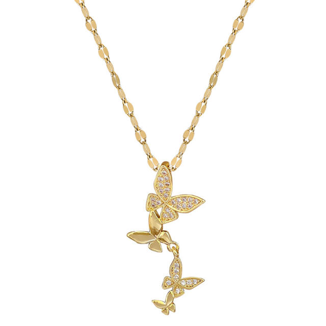 Popular diamond butterfly stainless steel chain necklace