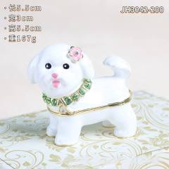 Cute white enamel cute dog metal jewelry box trinket box