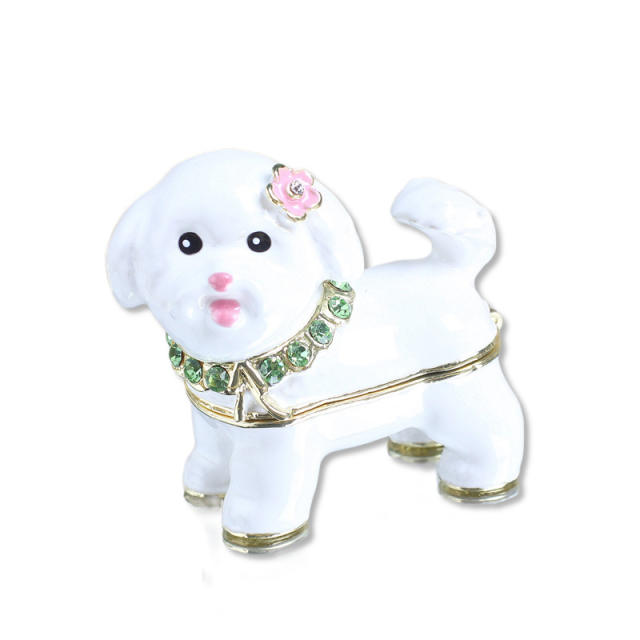 Cute white enamel cute dog metal jewelry box trinket box