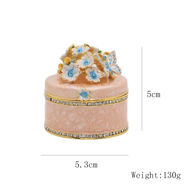 Delicate handmade enamel flower round shape alloy jewelry box trinket box