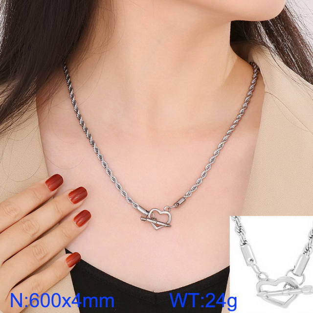 Chunky stainless steel snake chain rope chain toggle necklace