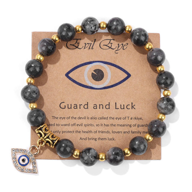 Hot sale natural stone bead evil eye charm elastic bracelet with cards