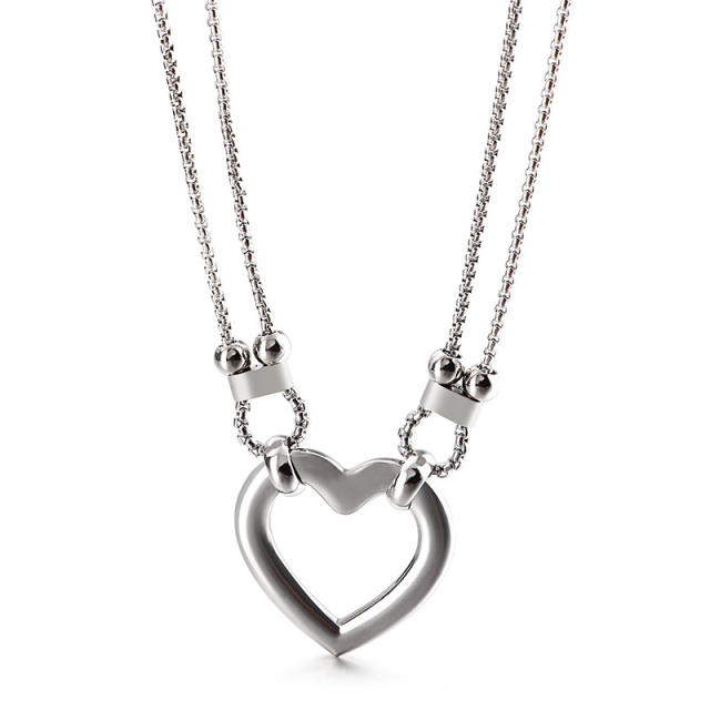 Silver color hollow out heart pendant stainless steel necklace