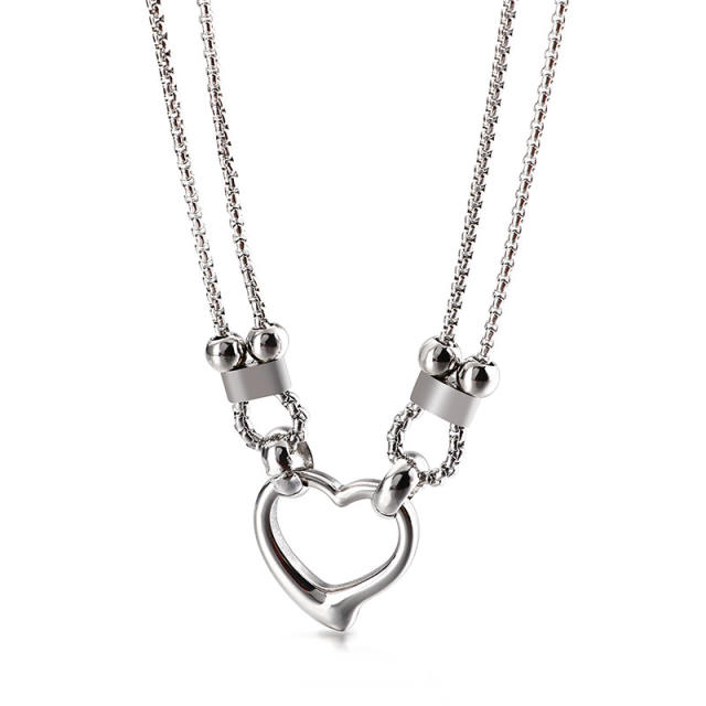 Silver color hollow out heart pendant stainless steel necklace