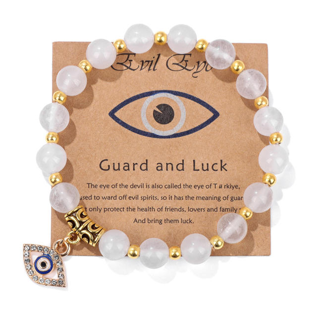 Hot sale natural stone bead evil eye charm elastic bracelet with cards