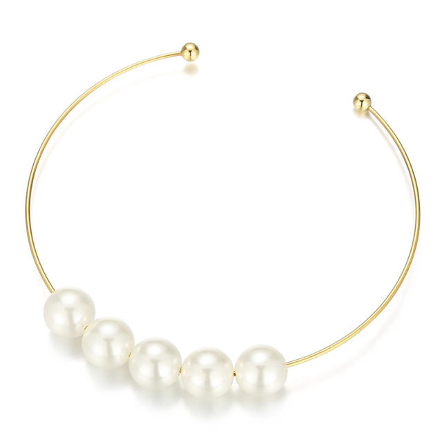 Personality pearl gold ball bead stainless steel choker necklace
