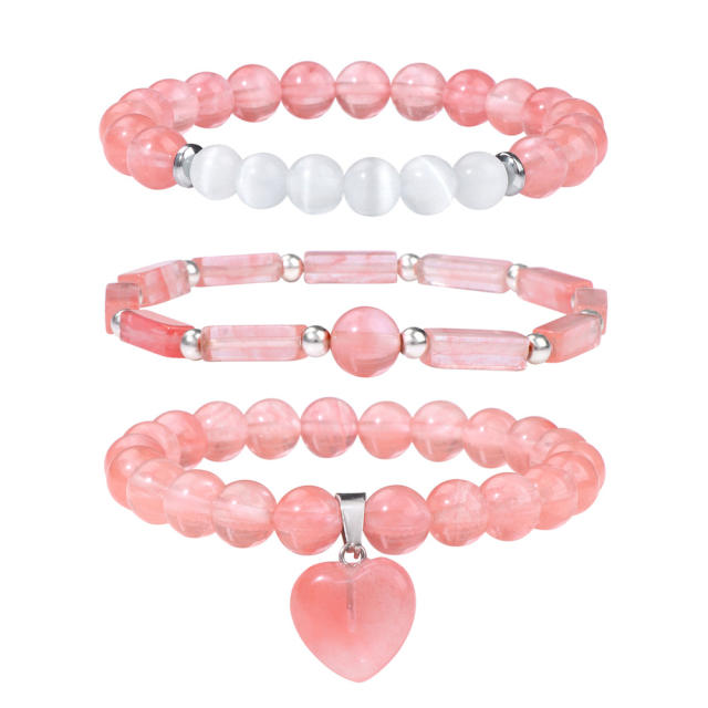 3pcs amethyst crystal bead bracelet set