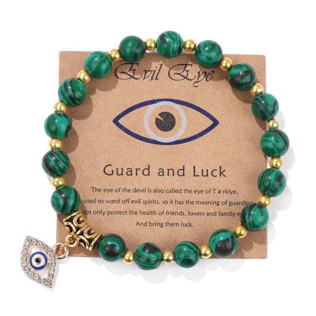 Hot sale natural stone bead evil eye charm elastic bracelet with cards