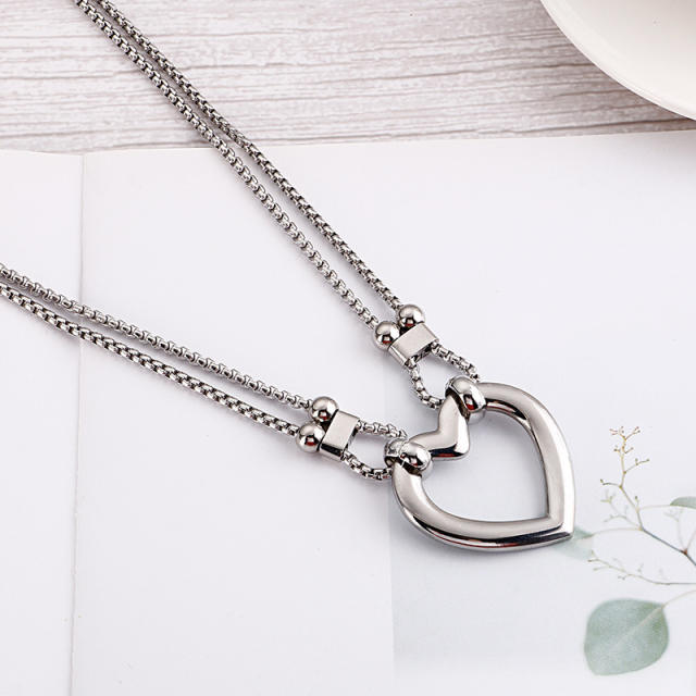 Silver color hollow out heart pendant stainless steel necklace