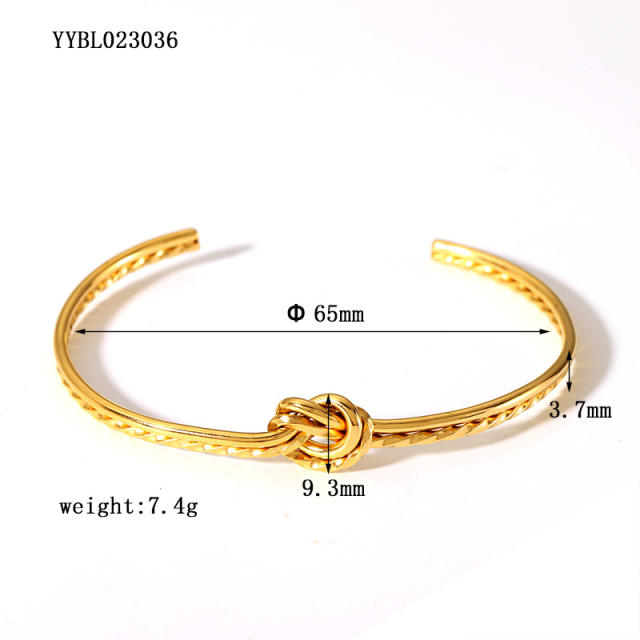 18KG personality gold color knotted twisted stainless steel cuff bangle