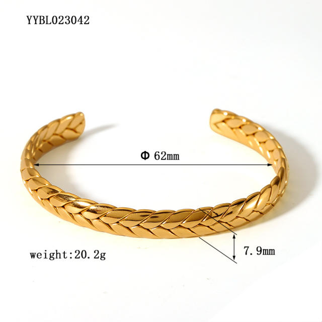 18KG personality gold color knotted twisted stainless steel cuff bangle