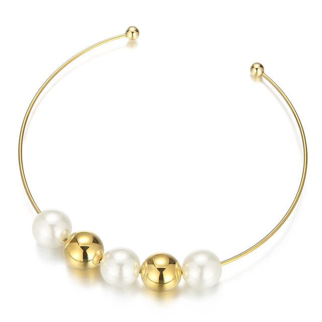 Personality pearl gold ball bead stainless steel choker necklace