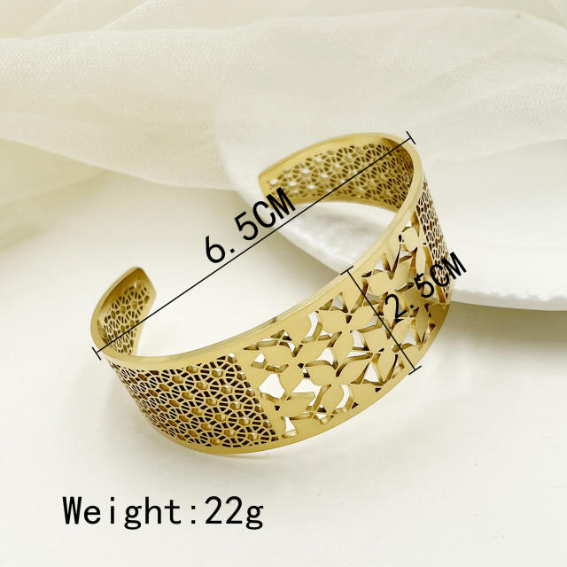 14KG chunky hollow out design stainless steel cuff bangle