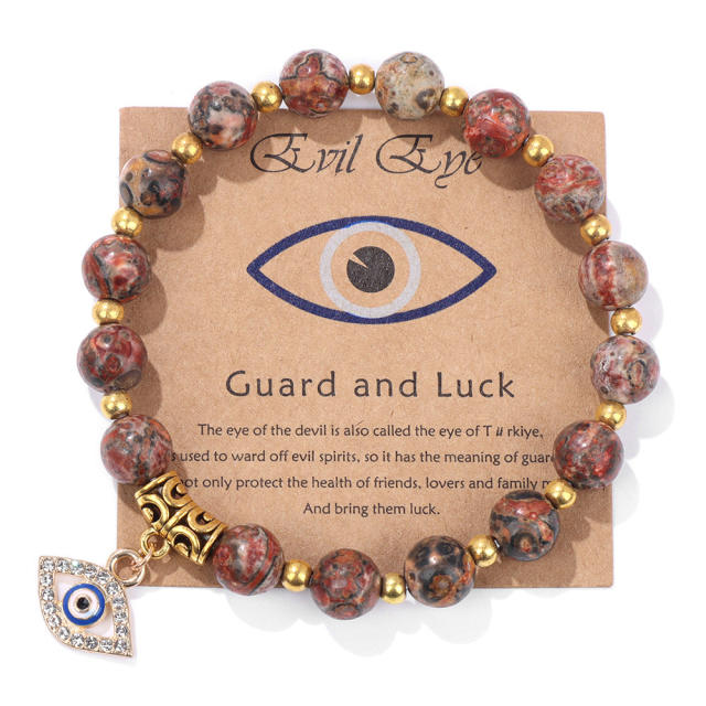 Hot sale natural stone bead evil eye charm elastic bracelet with cards