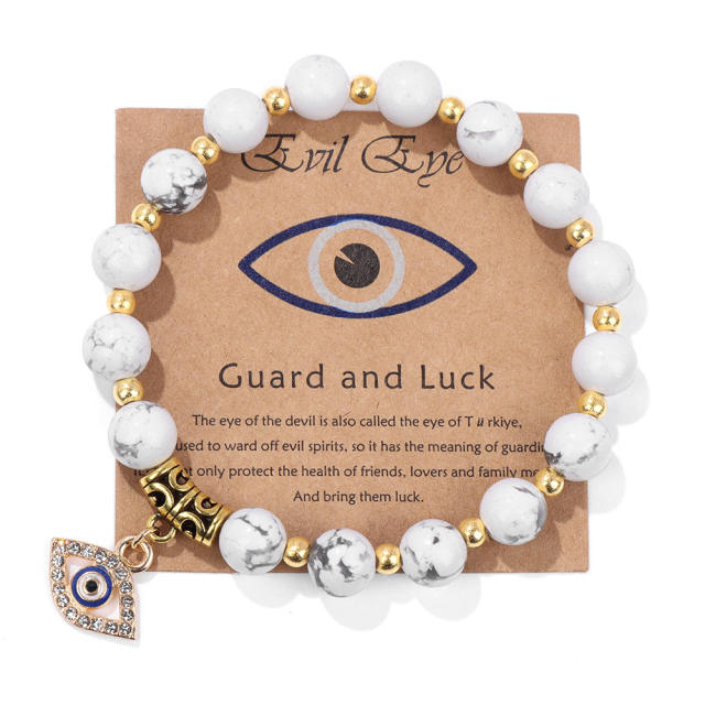 Hot sale natural stone bead evil eye charm elastic bracelet with cards