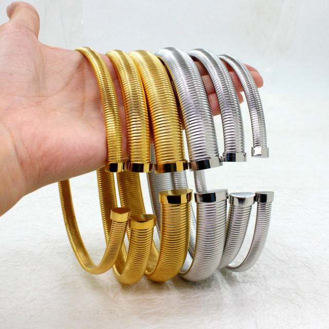 8mm 12mm 16mm Hot sale chunky wireless design stainless steel cuff bangle choker necklace set