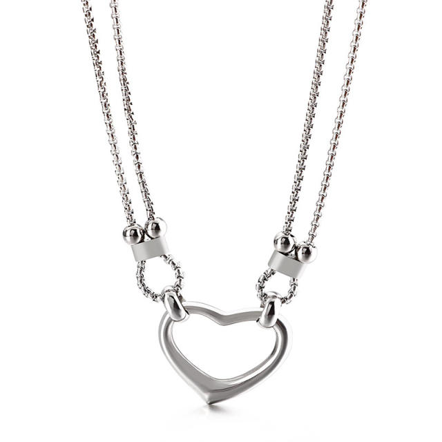 Silver color hollow out heart pendant stainless steel necklace