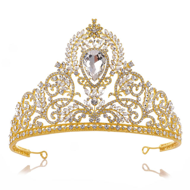 Luxury baroque colorful rhinestone glass crystal tall hair crown