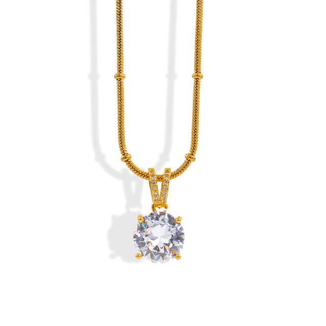 Dainty diamond pendant stainless steel chain necklace