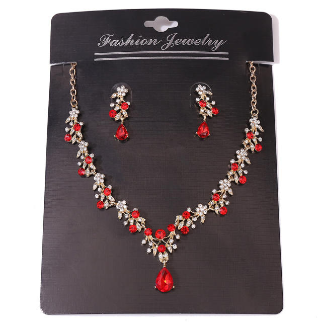 Chic colorful rhinestone delicate wedding bridal necklace set