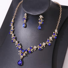Chic colorful rhinestone delicate wedding bridal necklace set