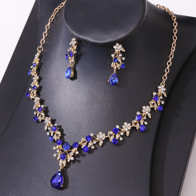 Chic colorful rhinestone delicate wedding bridal necklace set