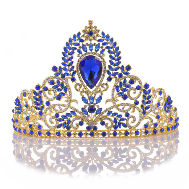Luxury baroque colorful rhinestone glass crystal tall hair crown
