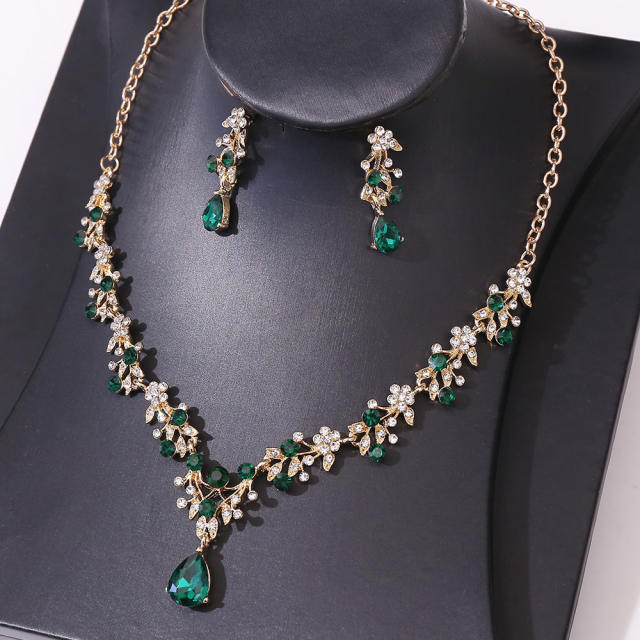 Chic colorful rhinestone delicate wedding bridal necklace set