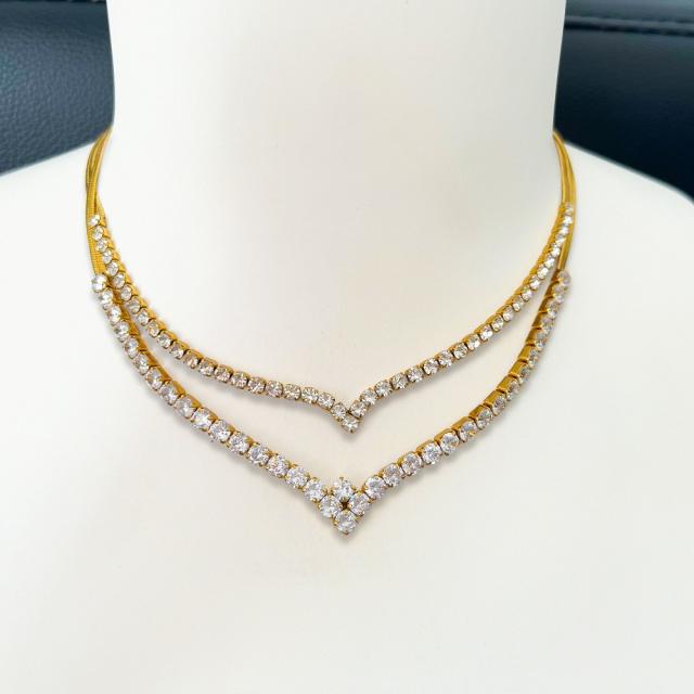Delicate diamond V shape stainless steel necklace