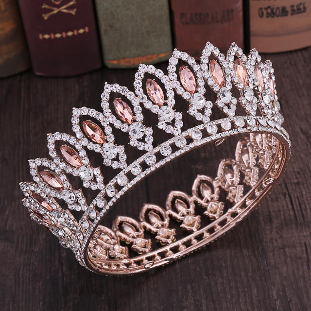 Luxury colorful rhinestone crystal stone round hair crown