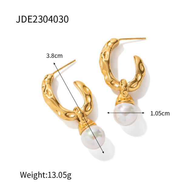18KG lave series water pearl drop stainless steel earrings