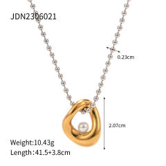 18KG two tone bead chain pearl pendant stainless steel necklace