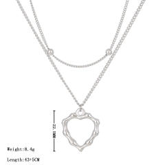 Chic bamboo heart pendant two layer stainless steel necklace