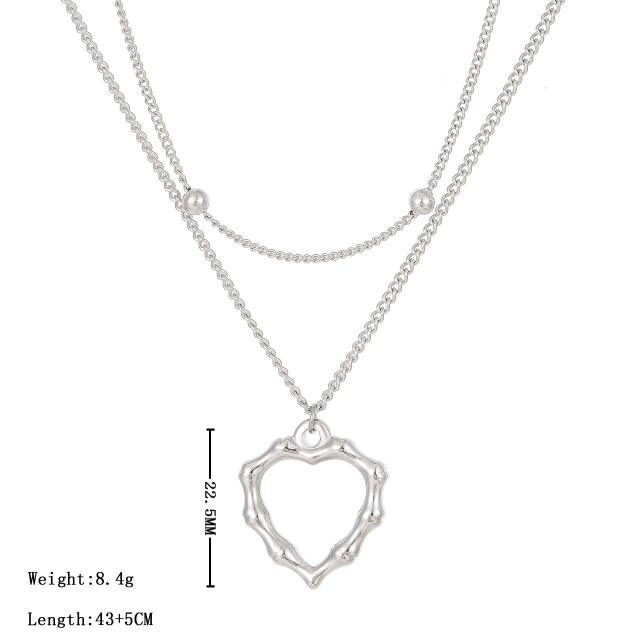 Chic bamboo heart pendant two layer stainless steel necklace