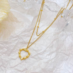 Chic bamboo heart pendant two layer stainless steel necklace